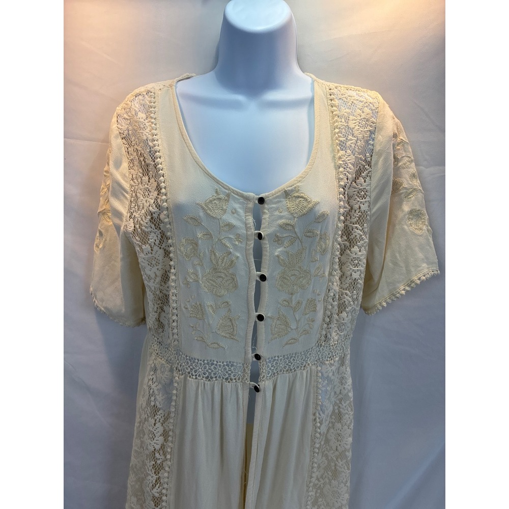 Coco + Jameson Ivory Lace Embroidery Boho Maxi Dress Vintage Romantic Large